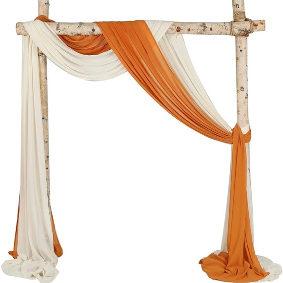 2 Panel Burnt Orange & Ivory Chiffon Curtain Wedding Arch Fabric Drapes 27x216 I - Picture 2 of 4